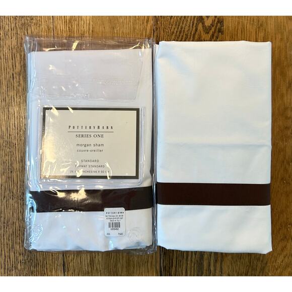 Pottery Barn Series One Morgan Standard Shams White & Brown Made in Italy *read* - Picture 1 of 10